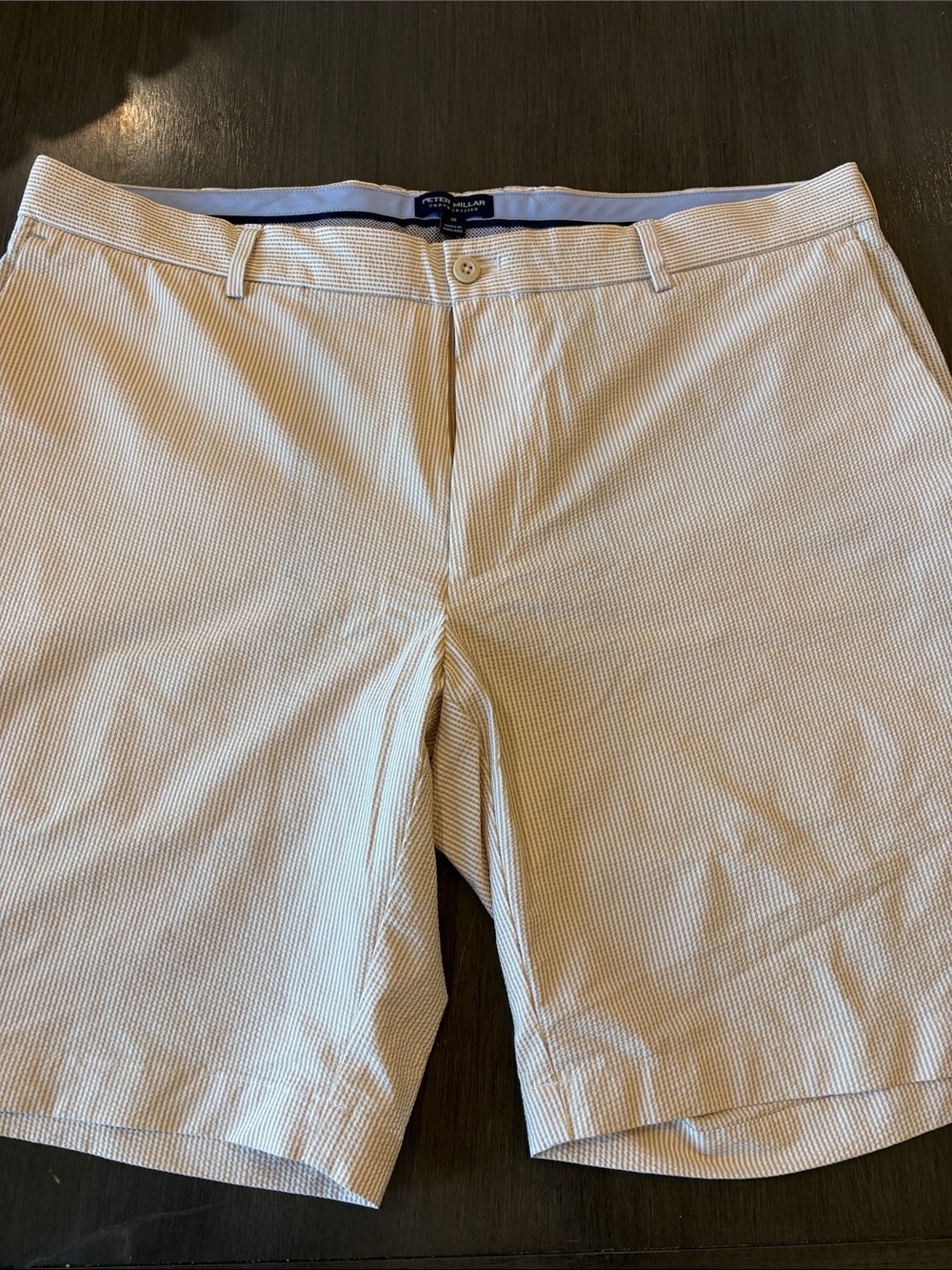 Peter Millar Cream Seersucker Flat-Front Men's Shorts